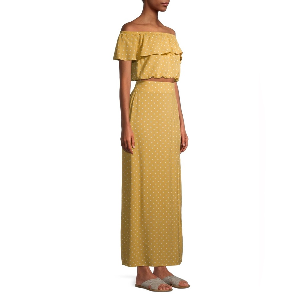 No Boundaries Yellow Polka Dot Ruffle Skirt 2 piece set